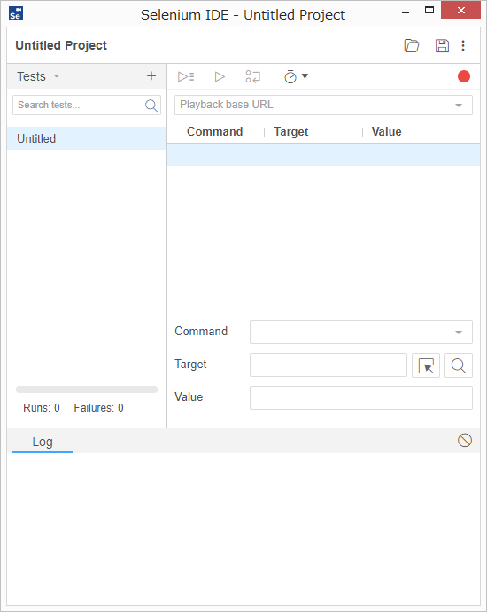 Selenium IDE画面起動時